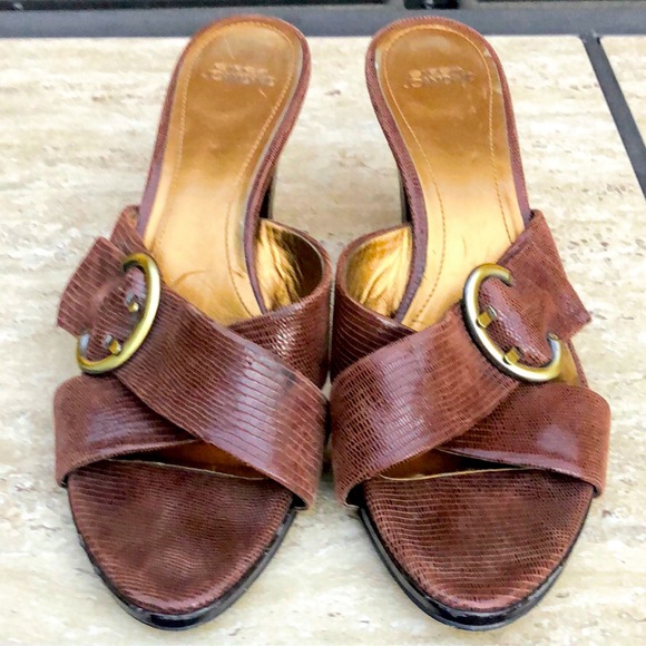 Joan & David Shoes - JOAN& DAVID Reptile Embossed Leather Buckle Sandal